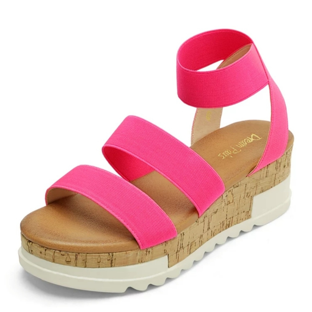 DREAM PAIRS Women’s Reed-1 Platform Sandals Neon Pink Size 9.5 Barbie P…